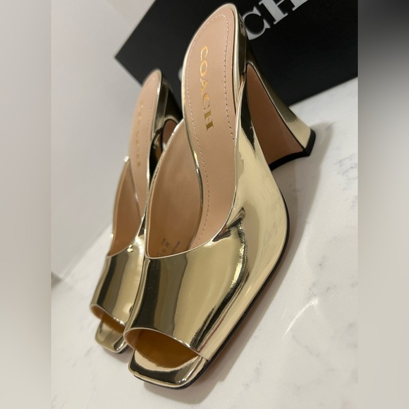 Coach Women's Metallic Gold Mules - Picture 9 of 9